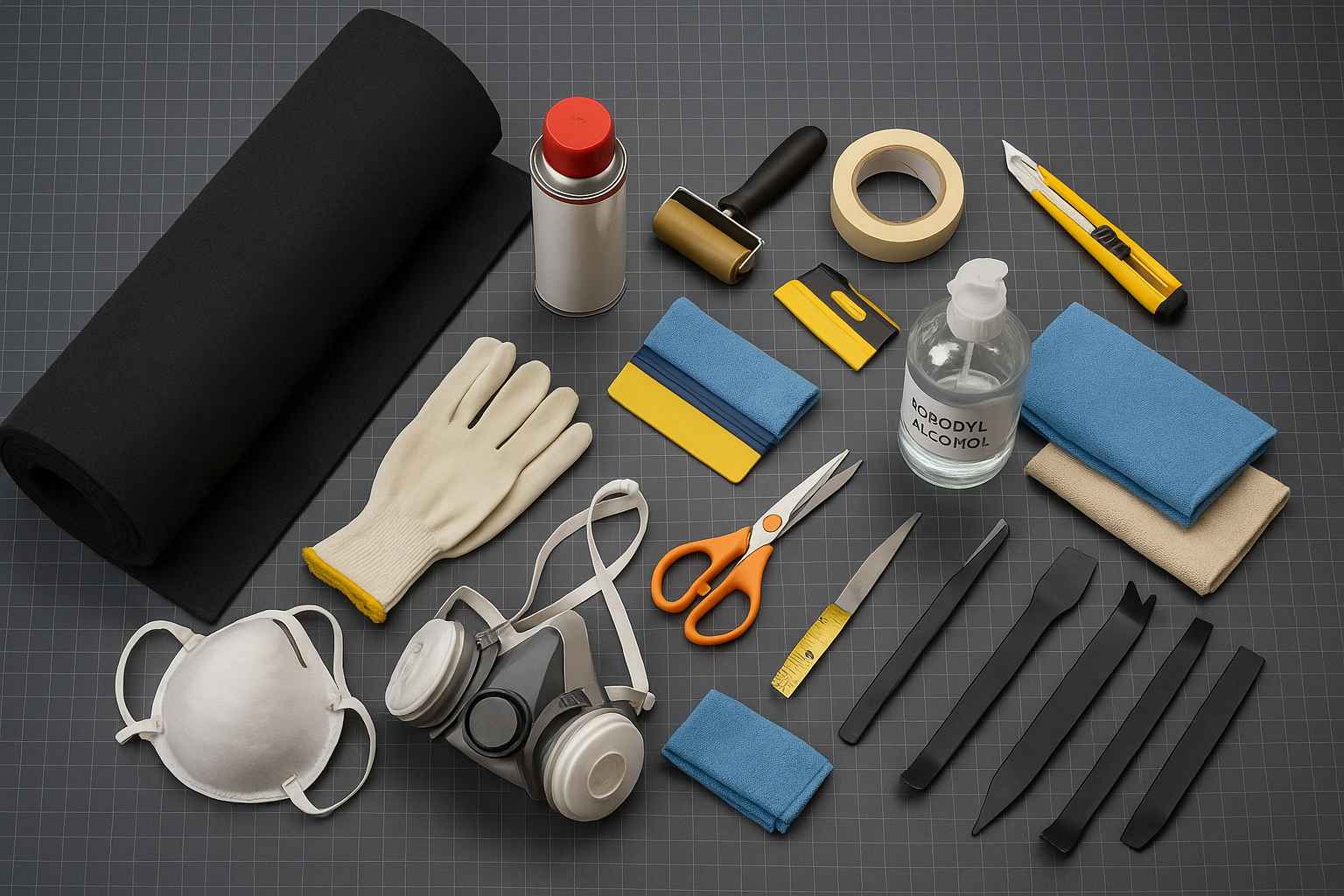 Kit herramientas para tapizar el techo de un coche.